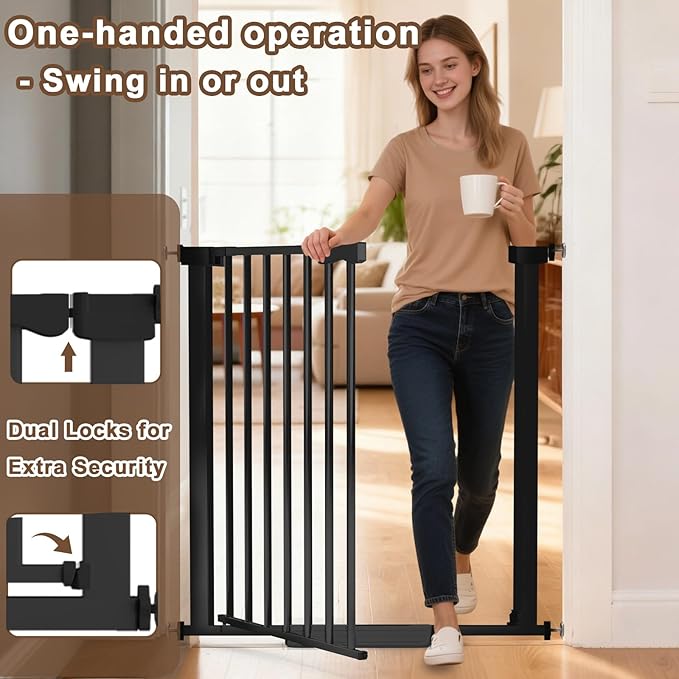 41" Extra Tall Baby Gate for Big Dog No Jumping Over, 30-32.6" Wide Pet Safety Gate Indoor for Doorways No Drilling,Auto Close Child Puppy Gates for Stairways Pressure Mounted (Black)