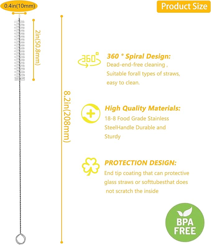 Straw Cleaner Brush for Stanley Cup, Straw Cleaning Brush and Nylon Bristles, Straw Brush for Baby Bottles, Glass/Silicone Straws or Hummingbird Feeders，Straw Cleaner Set 3 Pack.