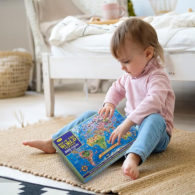 200 Pieces World Map Puzzle for Kids & Adults, World Map Jigsaw Puzzle Floor Puzzles Toddler Geography Educational Toys for Boys and Girls, Globe Atlas Puzzle Maps for Kids Learning Games