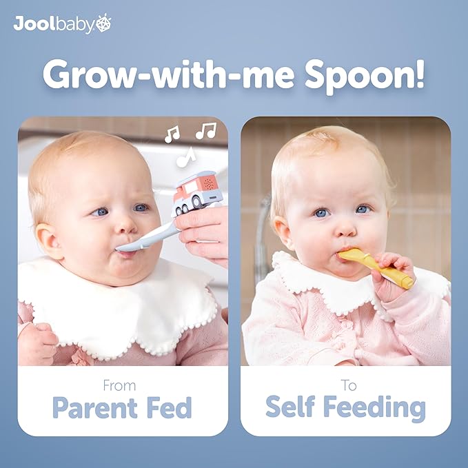 Jool Baby Musical Baby Spoons, 3 Spoons + Train with Fun Sounds - Multi-Stage Spoon for Infant Feeding & Training Babies 6+ Months to Self-Feed