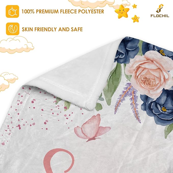 FLOCHIL Personalized Baby Blanket for Girls, Custom Baby Blanket with Name, Customized Baby Products, Gift for Baby, Newborn, Baby Shower (Floral 3)