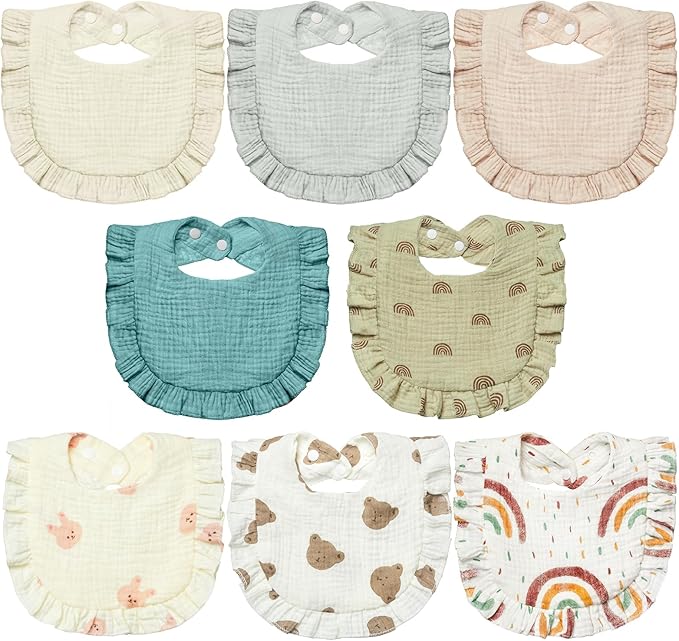 Lictin 8-Pack Muslin Baby Bibs - Bandana Drooling and Teething Bibs, Unisex Cotton