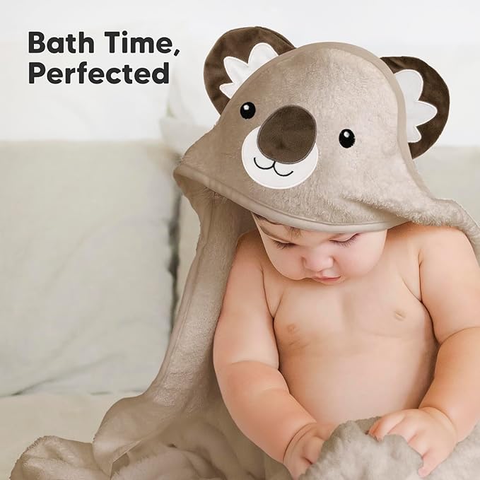 KeaBabies Hooded Baby Towel for Newborn - Viscose Derived from Bamboo Large Baby Bath Towels with Hood for Boys, Girls, Toddler, Extra Absorbent & Soft Newborn Bath Essentials (Koala, Regular)