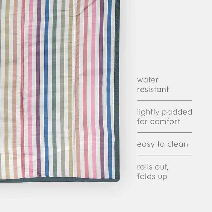 Little Unicorn 5'x7' Outdoor Family Picnic & Beach Blanket | Durable & Water-Resistant Fabric | Compact Fold & Easily Wipes Clean | Zipper Pocket (Chroma Rugby Stripe)
