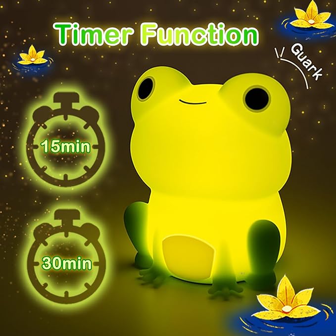 Cute Frog Night Light for Kids, Color Changeable Soft Silicone Sleeping Night Lamp for Nursery, Dimmable Timer Rechargeable Colorful Baby's Light Room Decor Children Gifts