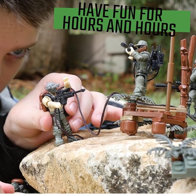 Special Forces US Military Mini Action Figures 3 Army Building Sets 9 soldiers Jungle Troopers Ghillie Suit Sniper Jungle Defence Squad Special Troops Toy10+ Kids & Parents Quality Family Time 443 Pcs