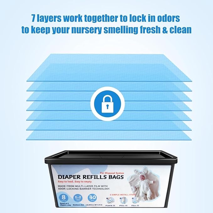 Diaper Pail Refills Bags with 30 Bags, Compatible with Genie Easy Roll Signature Diaper Pail and Platinum Diaper Pail, 7-Layer Odor-Barrier Technology, 4 Pack (120 Bag)