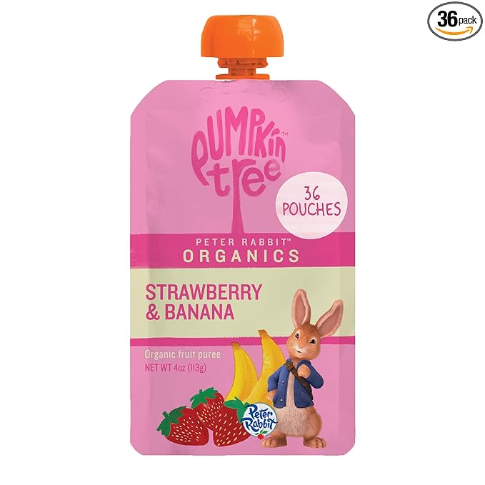 Pumpkin Tree Peter Rabbit Organics Strawberry and Banana Pure Fruit Snack, 4 Ounce (Pack of 36)