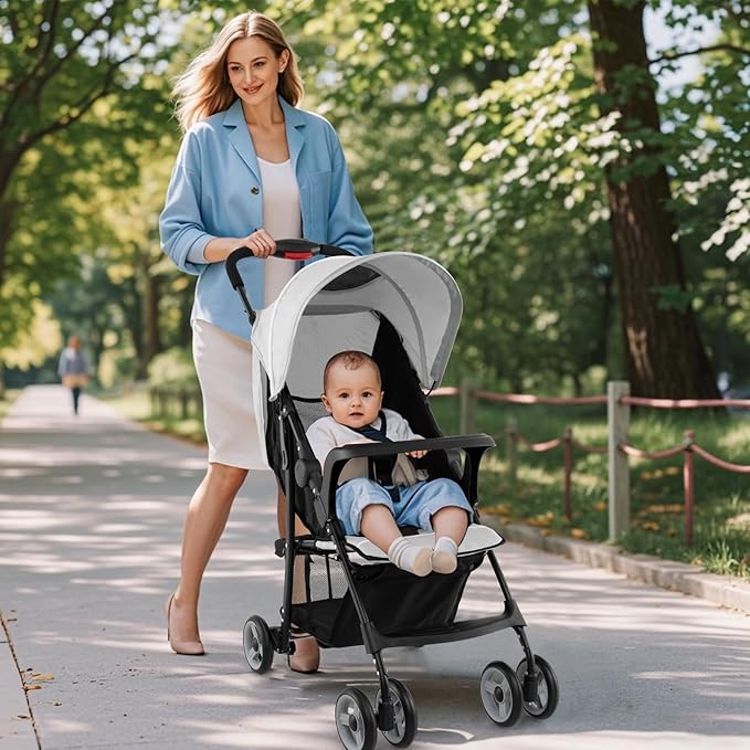 Baby Joy Lightweight Stroller, Compact Toddler Travel Stroller for Airplane, Infant Stroller w/Adjustable Backrest/Footrest/Canopy, 5-Point Harness, Storage Basket, Easy One-Hand Fold (Gray)