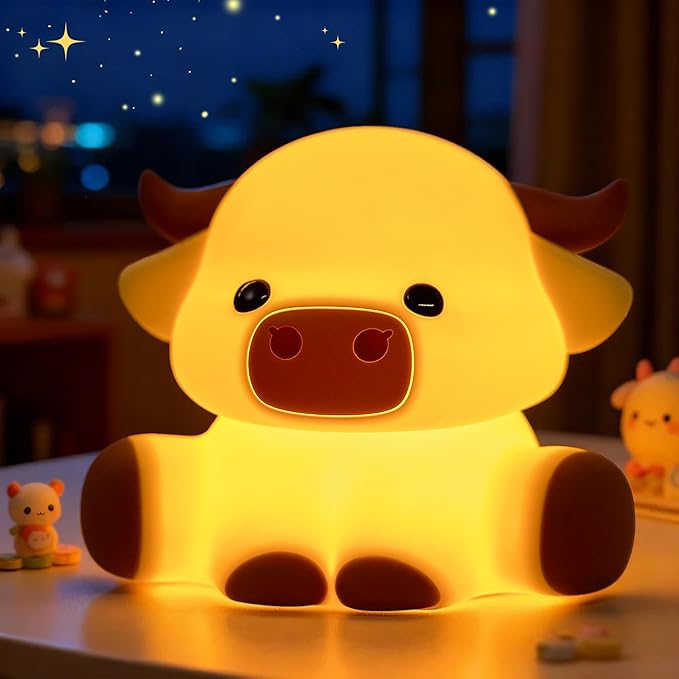 Highland Cow Lamp, Dimmable Silicone Touch Night Light, Soft Glow Bedside Lamp for Bedroom or Desk Decor, Highland Cow Gifts, USB Powered with Gentle Illumination