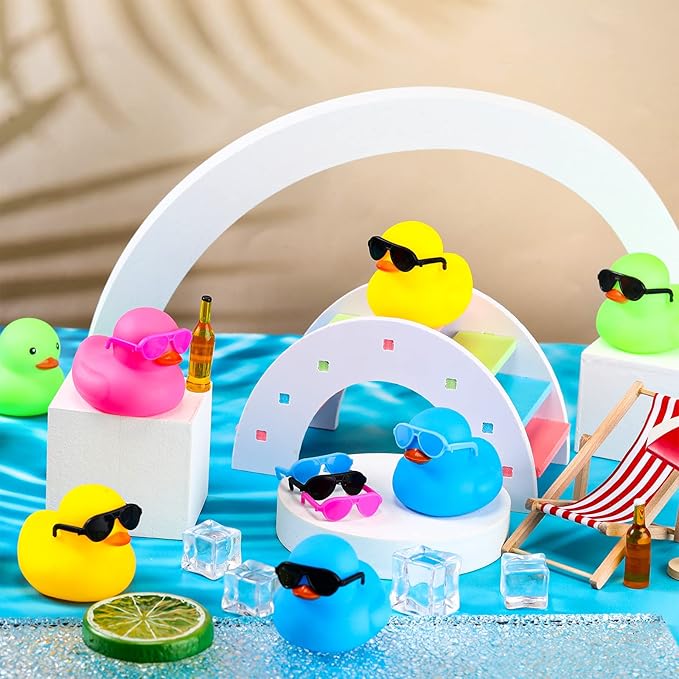 Chivao 48 Pcs Mini Rubber Ducks with Sunglasses in Bulk Small Duck Gift Bathtub Toys for Holiday Cruise Birthday Party Favor(Multicolor)