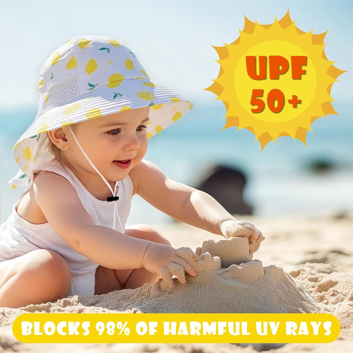 Toddler Baby Sun Hat Kids Summer UPF 50+ for Boys Girls Adjustable Beach Hats with Bucket Wide Brim Age 1-7 Years