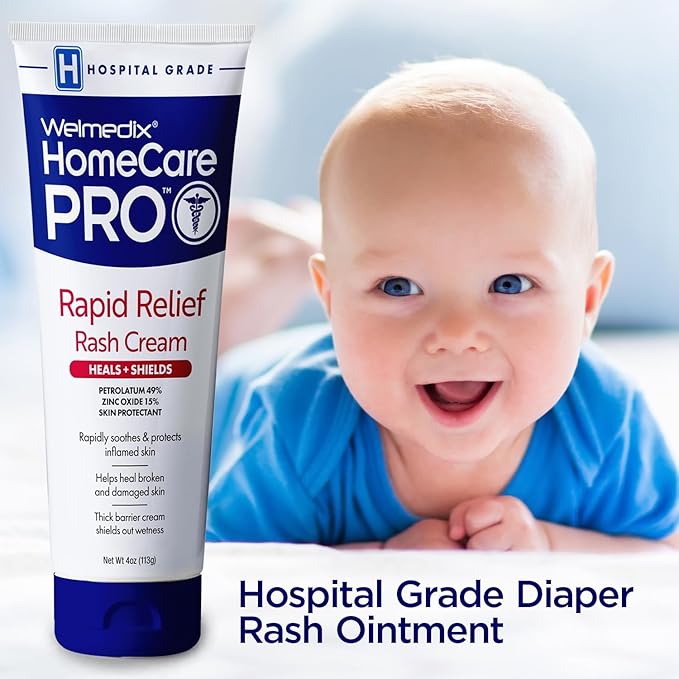 Welmedix Rapid Relief Diaper Rash Cream with Zinc Oxide, Hospital Grade Barrier Cream for Adults, and Babies with Fragile or Sensitive Skin (4oz Tube, Pack of 5)