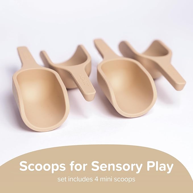 Inspire My Play - 4 x Mini Silicone Scoops - Perfect for Sensory PlayTray - Sensory Bin Accessories - Special Education Classroom Supplies - Montessori Education Toys - Multi-Purpose Shovel - Natural