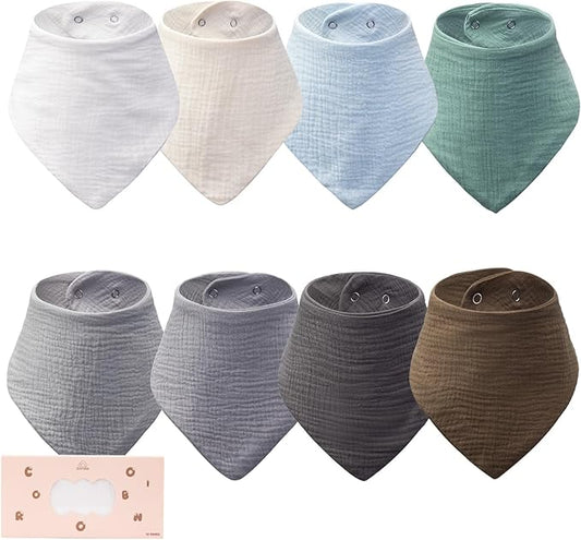 Baby Bibs 8-Pack - Adjustable Cotton Drool Bibs, Waterproof & Absorbent for Newborn to Toddler, Unisex Boys & Girls
