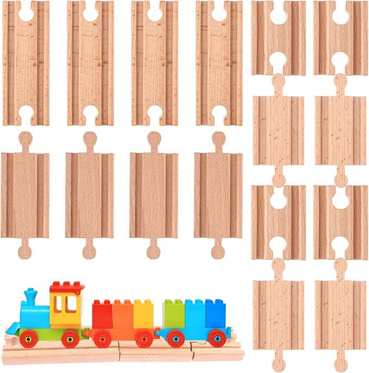 16 Pcs Straight Wooden Tracks Expansion Wood Train Track Connectors and Adapters Male Male Female Female Wood Train Track Pieces Accessories Wooden Tracks Bridge for Most Major Toy Trains Railway
