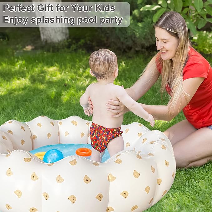 Inflatable Baby Pool, Portable Paddling Baby Swimming Pool for Toddlers Ages 0-3 Years Girls and Boys, Indoor& Outdoor, Garden and Backyard Summer Water Party, 35.4x9.8 in (Bear Head)