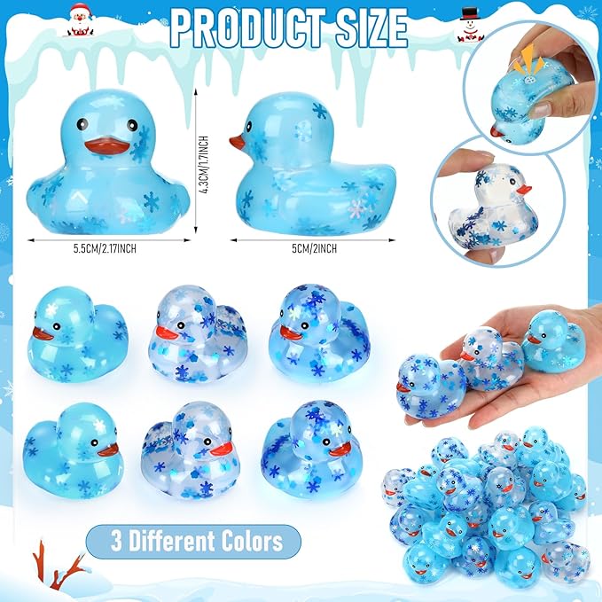 48 Pcs Winter Rubber Ducks Bulk Squeaky Floating Bath Snowflakes Duck Toys for Birthday Christmas Party Gifts Supplies Class Prizes Decorations Party Favors