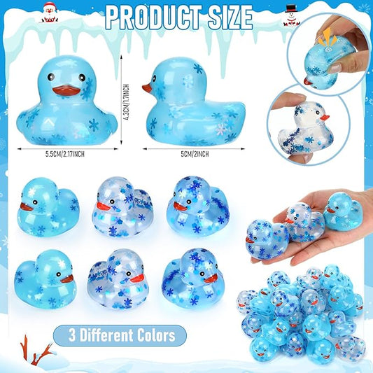 48 Pcs Winter Rubber Ducks Bulk Squeaky Floating Bath Snowflakes Duck Toys for Birthday Christmas Party Gifts Supplies Class Prizes Decorations Party Favors