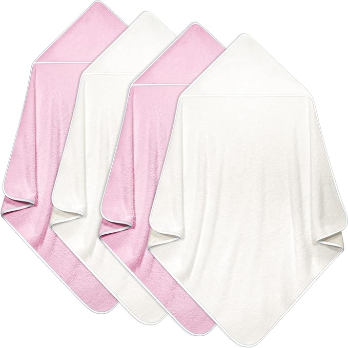 Reginary 4 Pack Baby Hooded Towels Coral Fleece Baby Bath Towels 30 x 30 Inch Soft Absorbent Hooded Bath Blanket for Newborn Toddler Infant Boy Girl Shower Gift Supplies (White, Pink)