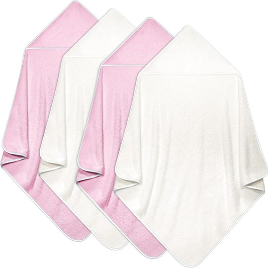 Reginary 4 Pack Baby Hooded Towels Coral Fleece Baby Bath Towels 30 x 30 Inch Soft Absorbent Hooded Bath Blanket for Newborn Toddler Infant Boy Girl Shower Gift Supplies (White, Pink)