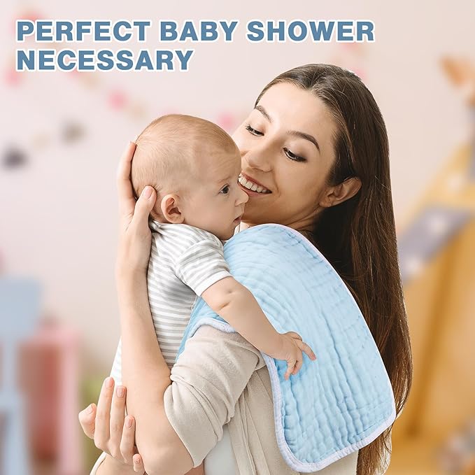 MUKIN Baby Muslin Burp Cloth Set of 6, Ultra Soft Absorbent Thick Cotton Burping Cloths for Unisex Newborn Babies, 20'' by 10'' Neutral Milk Spit Up Rags Boys Girls - Baby Must Haves. (Gradient Blue)