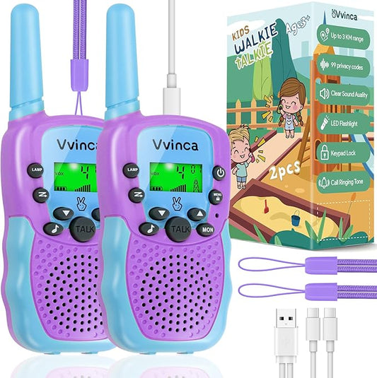 Vvinca Rechargeable Walkie Talkies for Kids 4 Pack, 5-7 Year Old Boy Toys Long Range 22 Channels 2 Way Kids Walkie Talkie with Flashlight for Camping Hiking Indoor Outdoor 3 4 5 6-12 Girl Boy Gift
