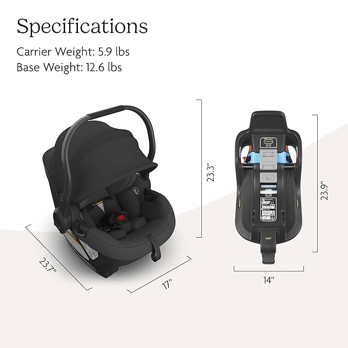 UPPAbaby Aria Lightweight Infant Car Seat/Just Under 6 lbs for Easy Portability/Base with Load Leg + Infant Insert Included/Direct Stroller Attachment/Jake (Charcoal/Black Leather)