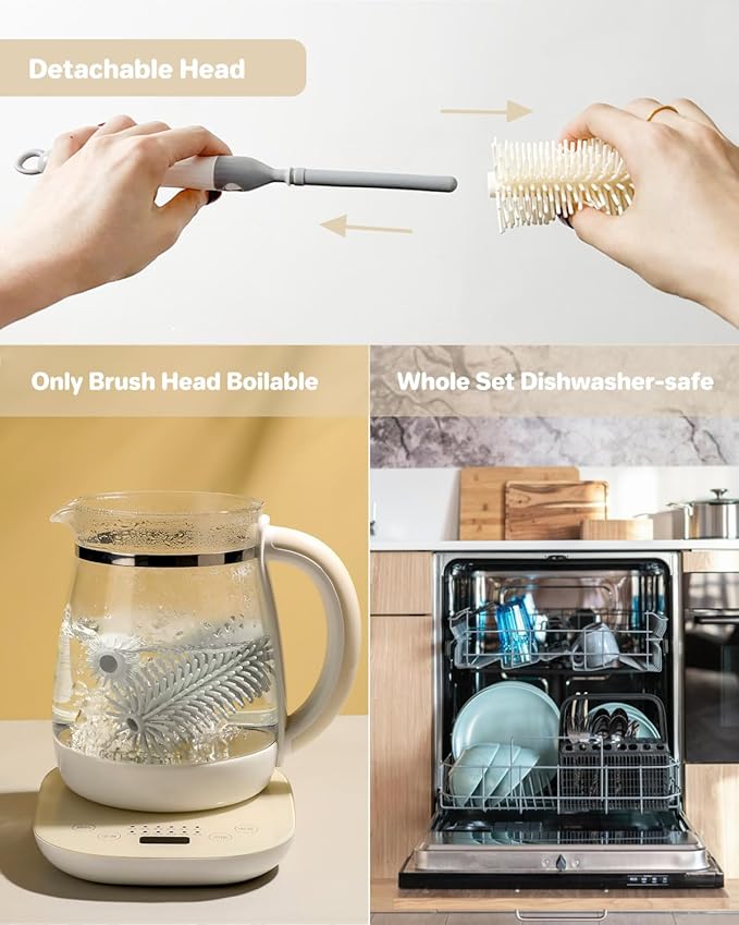 Travel Bottle Cleaner Kit, 6-in-1 Baby Bottle Brush with Silicone Bottle Brush, Nipple Brush, Straw Brush, Drying Rack, Dispenser, Organizer, Baby Travel Essential, Gifts for New Mom - Grey