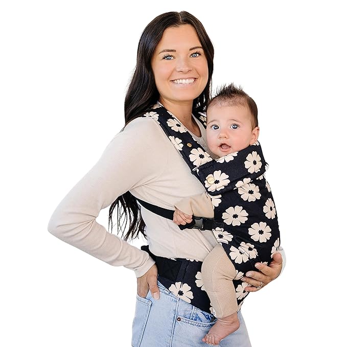 Ava & Oliver Essential Baby Carrier – Ergonomic, Hip-Healthy Soft Structured Carrier for Infants & Toddlers (7–35lbs) - Front and Back Carry, Breathable Fabric, Stylish & Lightweight (Black Floral)