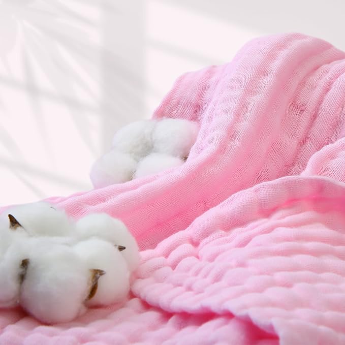MUKIN Baby Bath Towels, Super Soft Cotton Receiving Blanket for Baby's Delicate Skin,2Pack Swaddle Blanket for Newborns Toddlers Boy Girl,Baby Registry as Shower (White+Pink)