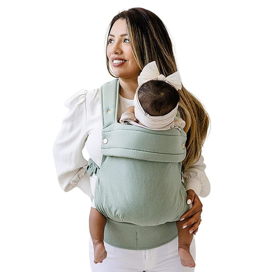 Ava & Oliver Essential Baby Carrier – Ergonomic, Hip-Healthy Soft Structured Carrier for Infants & Toddlers (7–35lbs) - Front and Back Carry, Breathable Fabric, Stylish & Lightweight (Matcha)
