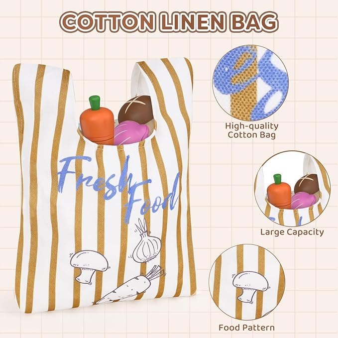 Wooden Play Food Toys for Kids - Pretend Play Kitchen Accessories Toy Set for Toddlers, Cutting Fruits Vegetables Toys Gift for Boys Girls Ages Over 3 Year Old