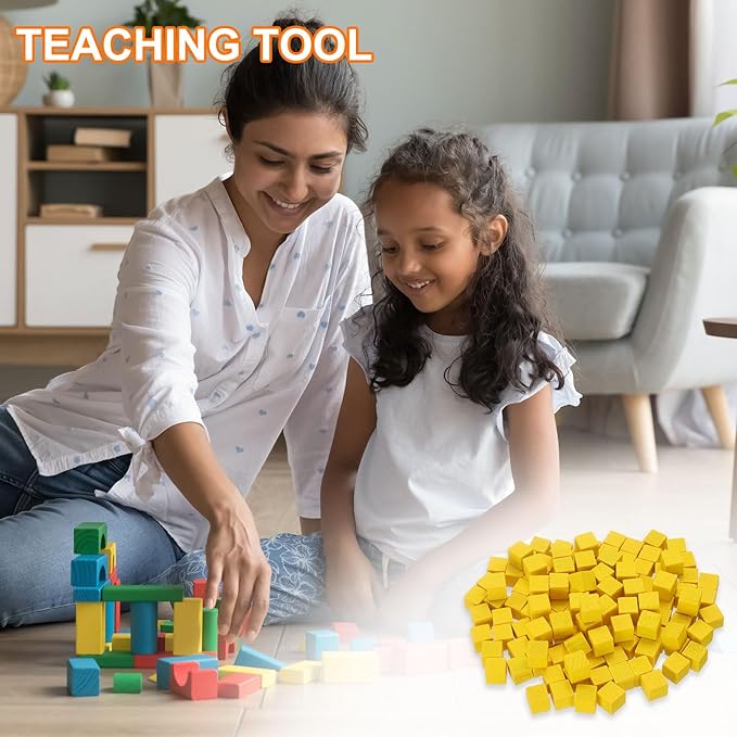 uxcell 300Pcs Wood Blocks for Crafts, 1cm Unfinished Wood Cube Solid Wooden Blank Square Block for DIY Craft Projects Personalized Gifts, Yellow