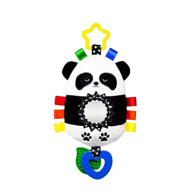 Squish 'N Play Activity Toy Panda- Multi-Sensory Learning Baby Toy - Stroller Toy, Car Seat Toy, Tummy Time Toy, Teether Toy, Baby Gift - with Mirror, Rattle & Taggies