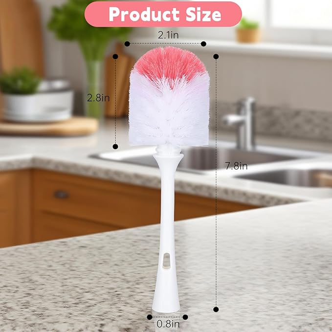 Bottle Brush Replacement Head - Compatible with OXO Bottle Brush. White and Pink (Pack of 2).