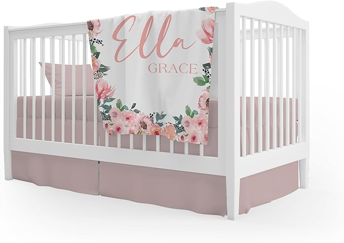 Girls Love A Monogram - Personalzied Custom Pink Floral Baby Blankets for Girls with Name - Personalized Girl Shower Gifts (Pink Blushing 2, 30 X 40 Baby)