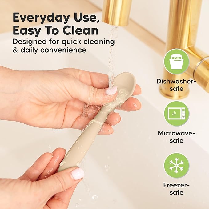 KeaBabies Silicone Baby Spoons, Self Feeding 6-12 months - 3-Pack Baby Weaning Eating Utensils, Toddler First Food Training Spoon, Infant, Kids Feeding Supplies Essential Set,Dishwasher-safe (Roseate)