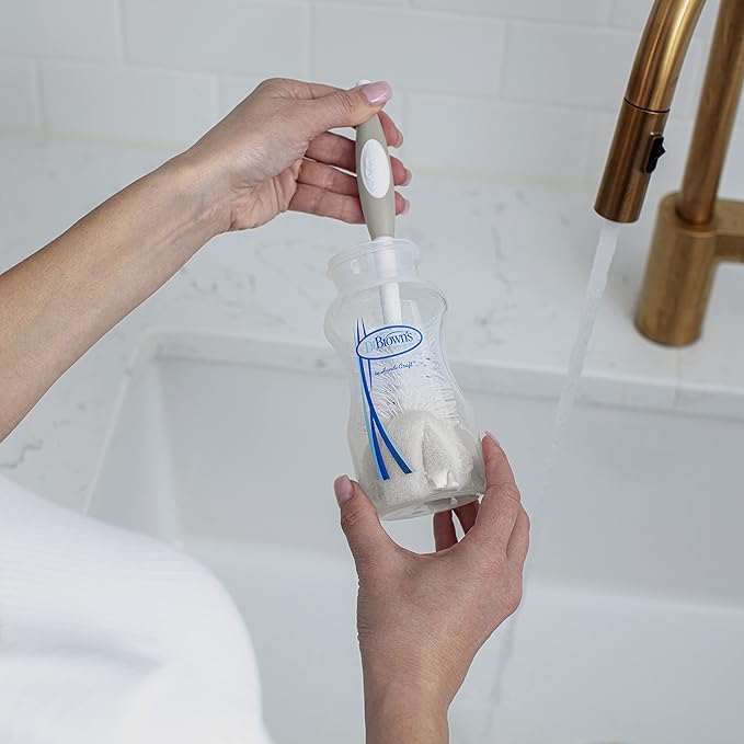 Dr. Brown's Baby Bottle Cleaning Brush with Sponge, Scrubber and Nipple Cleaner, Grey 12 Pack