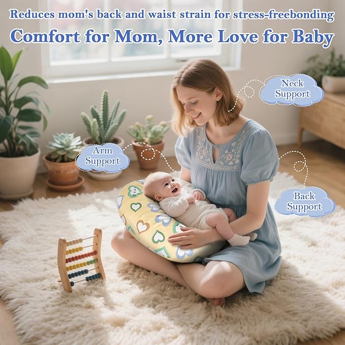 Nursing Pillow & Breastfeeding Pillow – Ergonomic C-Shape for Breastfeeding & Bottle Feeding, Standard Size Breathable with Washable Cover, Hypoallergenic,Tummy Time & Sitting Support (0-18 Months)