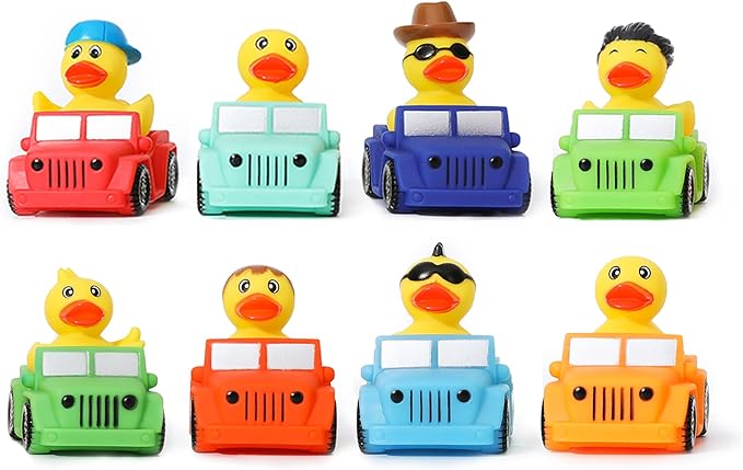 XY-WQ 8 Pack Rubber Duck for Jeeps Ducking - 3" Bulk Floater Duck for Kids - The Shape of a Vehicle - Baby Bath Toy Assortment - Party Favors, Birthdays, Bath Time, and More (8 Varieties)