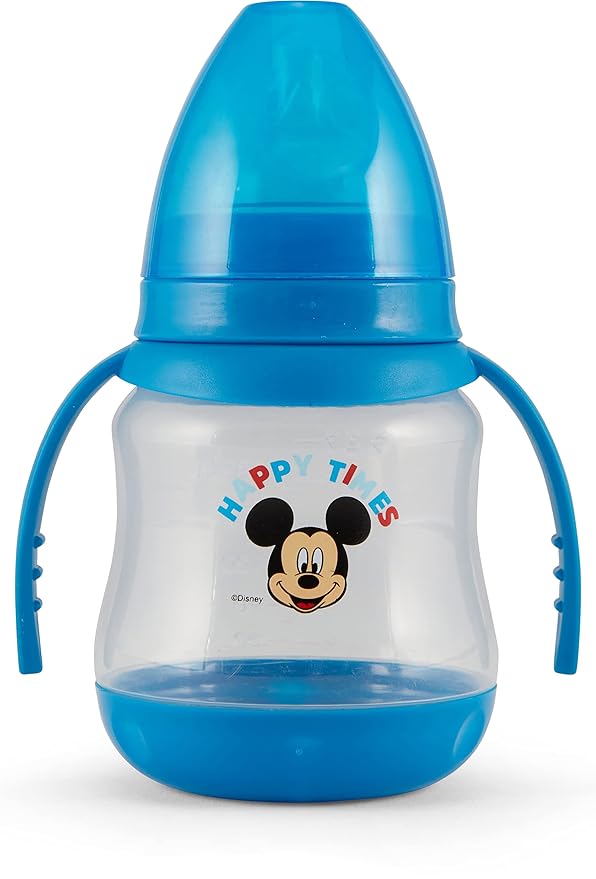 Disney 2 Pack 7 Ounce Baby Bottles with Character Prints and Colored Covers with Double Handle - BPA Free and Easy to Clean