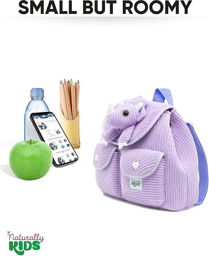 Purple Dinosaur Triceratops Mini Backpack for Kids, Mini Backpack for Toddler Girls, Gift for 2 3 4 5 Year Old Girl Boy