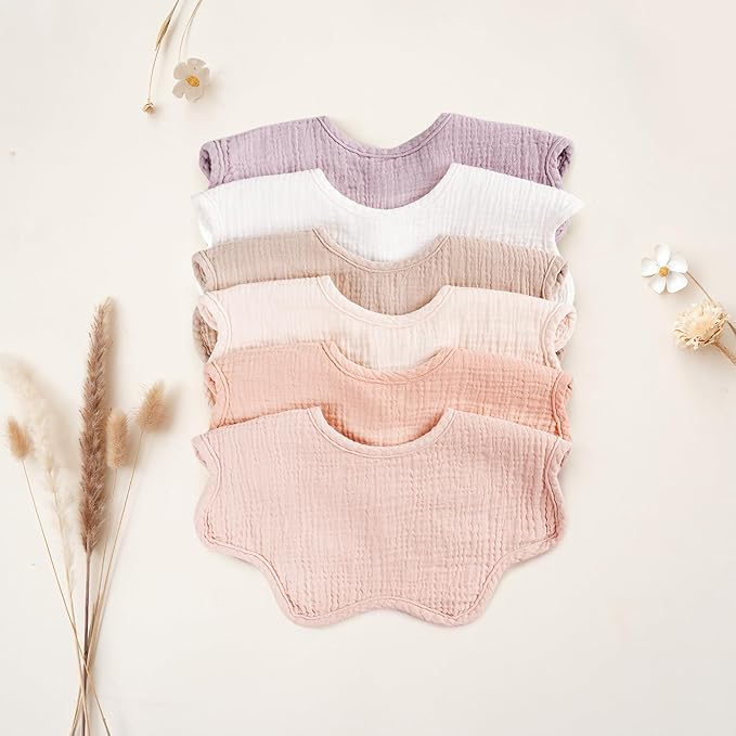 Konssy Muslin Baby Bibs 100% Cotton Absorbent Bandana Drool Bibs for Teething and Drooling, 6-Pack for Baby Boys & Girls