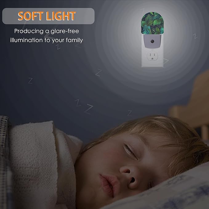 Green Palm Night Light,Night Lights Plug into Wall with Dusk to Dawn Sensor,Lamp for Bedroom Bathroom Hallway Nightlight for Women Girls