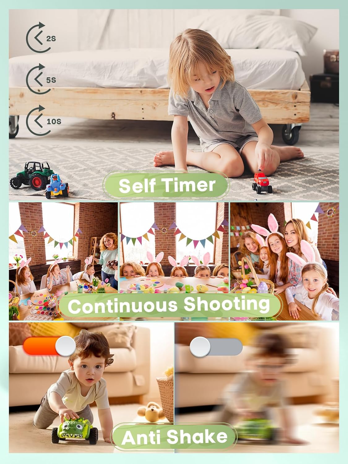 Digital Kids Camera 1080P Vlog Camera with 64GB, Lanyard, 16X Zoom Anti Shake, Card Reader 44MP Compact Portable Point Shoot Digicam for Kid Teen Girl Boy Christmas Halloween Thanksgiving