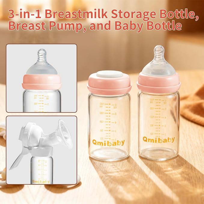 Breast Milk Storage Bottles 180ml 6oz BPA-Free Leak-Proof Natural Baby Bottle for Breastmilk Storage Wide Neck Bottles with Screw Ring Sealing Disk Breastfeeding (Pink, 180ml-6Packs)