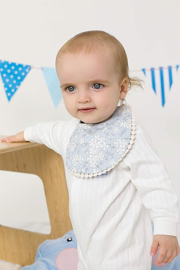 GZMM Baby Bib for Girls,Reversible Waterproof Handmade Natural Cotton Baby Drool Bib 0-12 Months 3 Pack