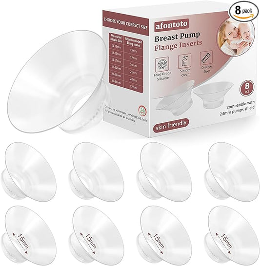 15mm Flange Inserts Compatible with Momcozy M5/M9/S12 Pro/V1 Pro Wearable Breast Pump, Softer Silicone Flange Insert Kit for 24mm Shield of Most Pumps, Same as Original Mom Cozy Replacement Pump Parts