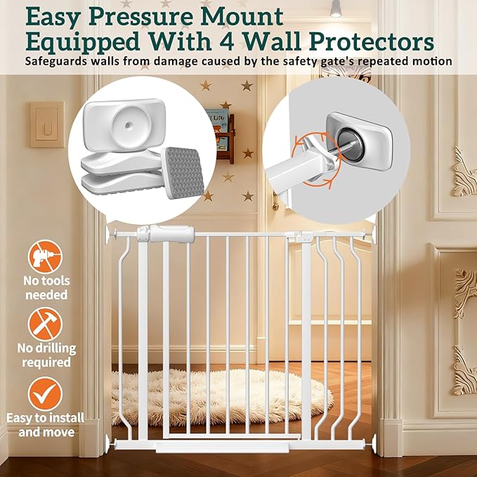 Extra Wide Baby Gates for Doorways 71.65"-85.82" Extra Wide Baby Gate Dog gate Pressure Mounted No Drilling with Walk-Through, Auto-Close & Dual-Direction Swing for Large Wide Opening White